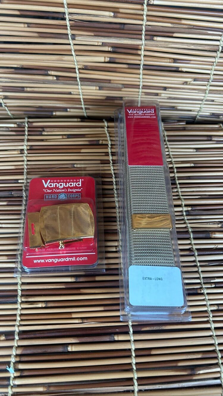 Vanguard Belt: Khaki Nylon w/ 24k Gold Tip - Male - Extra Long - NOS With Gold B